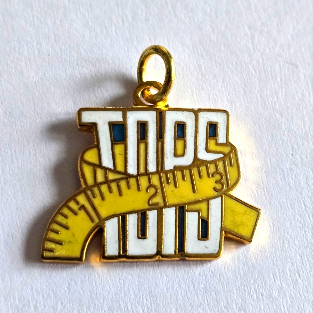 Vintage TOPS charm pendant gold tone measuring tape take off pounds sensibly
